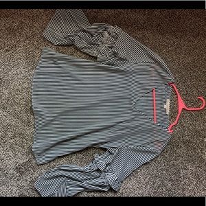 Navy and white striped silk blouse